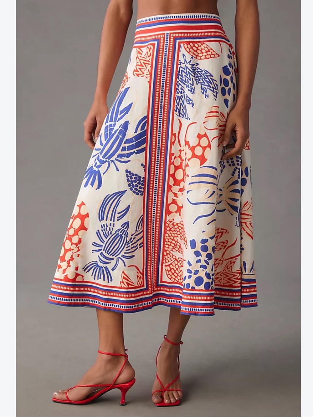 Farm Rio Mixed Lobsters Printed A-Line Skirt - Size Small